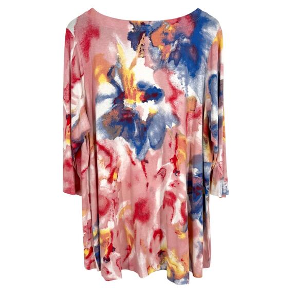 Belle by Kim Gravel Plus Size 2X Colorful Tropical Pink Floral Blouse Shirt Top - Picture 8 of 8